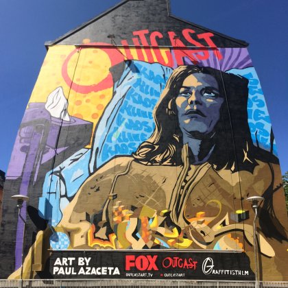 Outcast launch mural in Stockholm